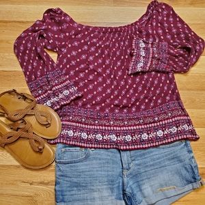 Aeropostale | Bell Sleeve Floral Print Peasant Top